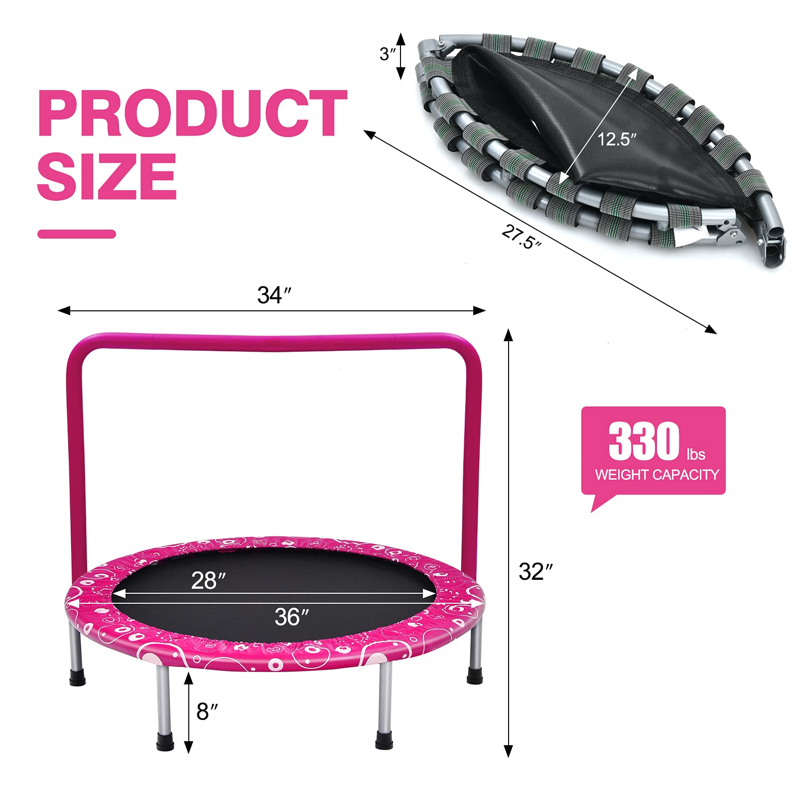 36-Inch Mini Kids Trampoline with Foamed Handle