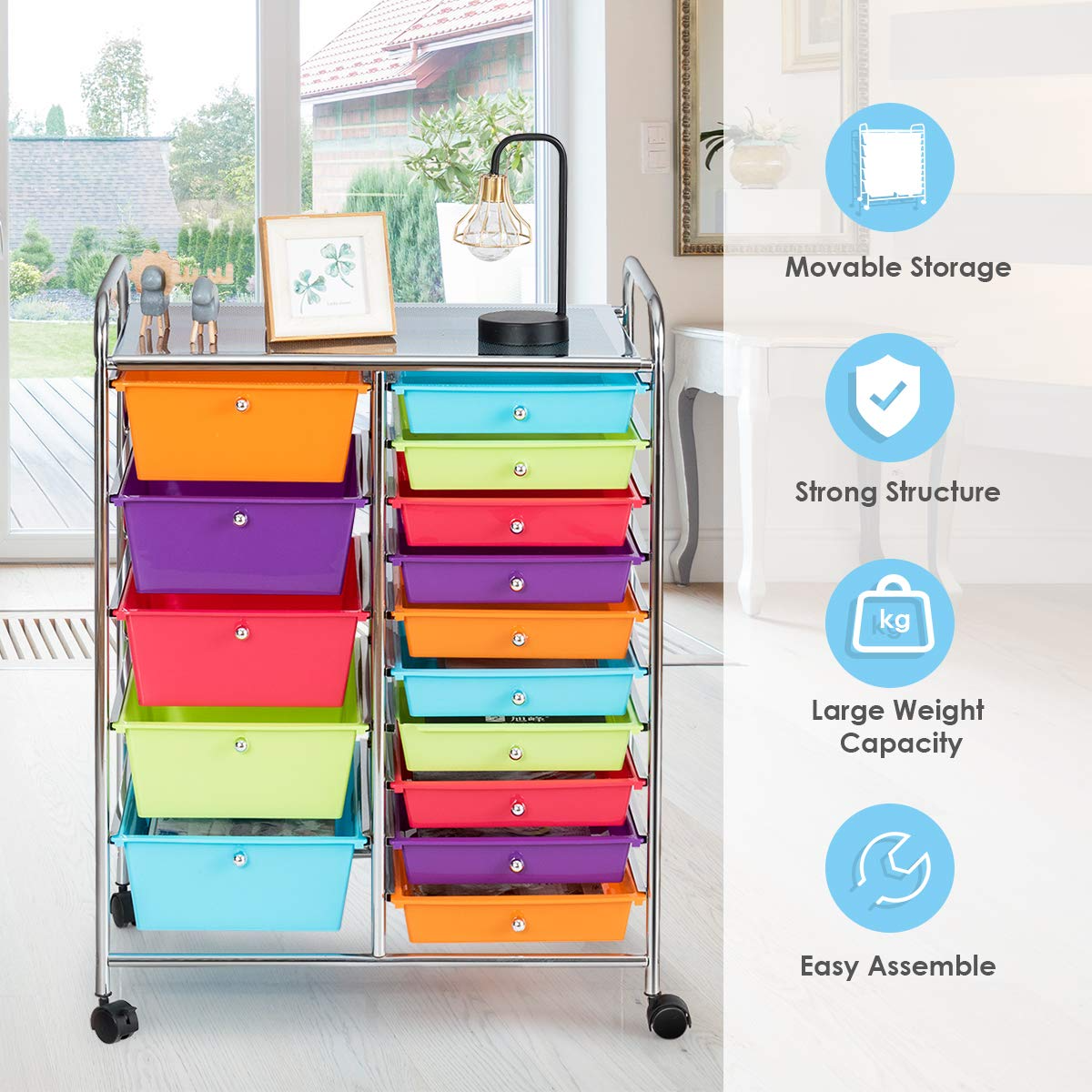 Giantex 9-Bin Rolling Storage Cart and Organizer with Drawer Kids Toy  Storage Box Playroom Bedroom Shelf, with Wheels