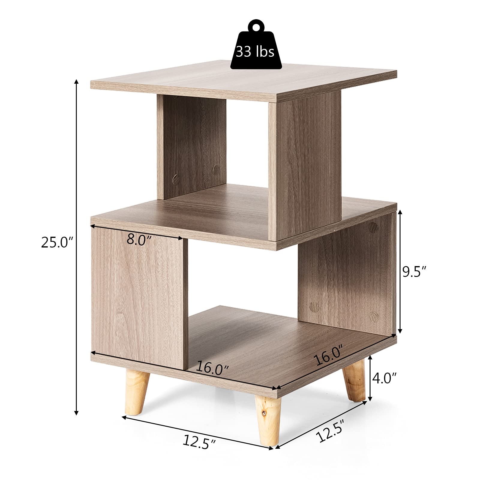 Giantex Set of 2 End Table, Wood Nightstand with Legs (Natural)