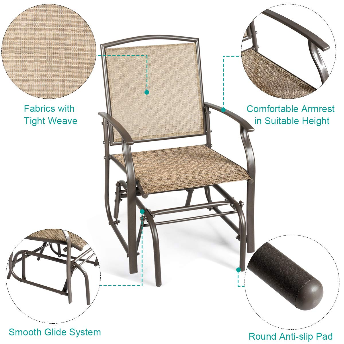 Giantex 3PCS Patio Swing Glider Set with One Glass Table W/Umbrella Hole & Two Rocking Chairs 3 -Piece