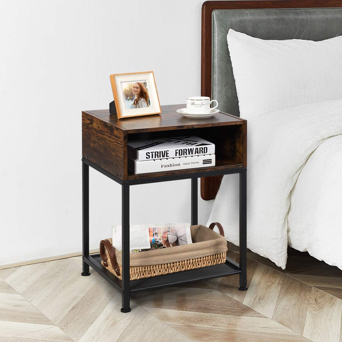 Giantex End Table Industrial W/Open Compartment