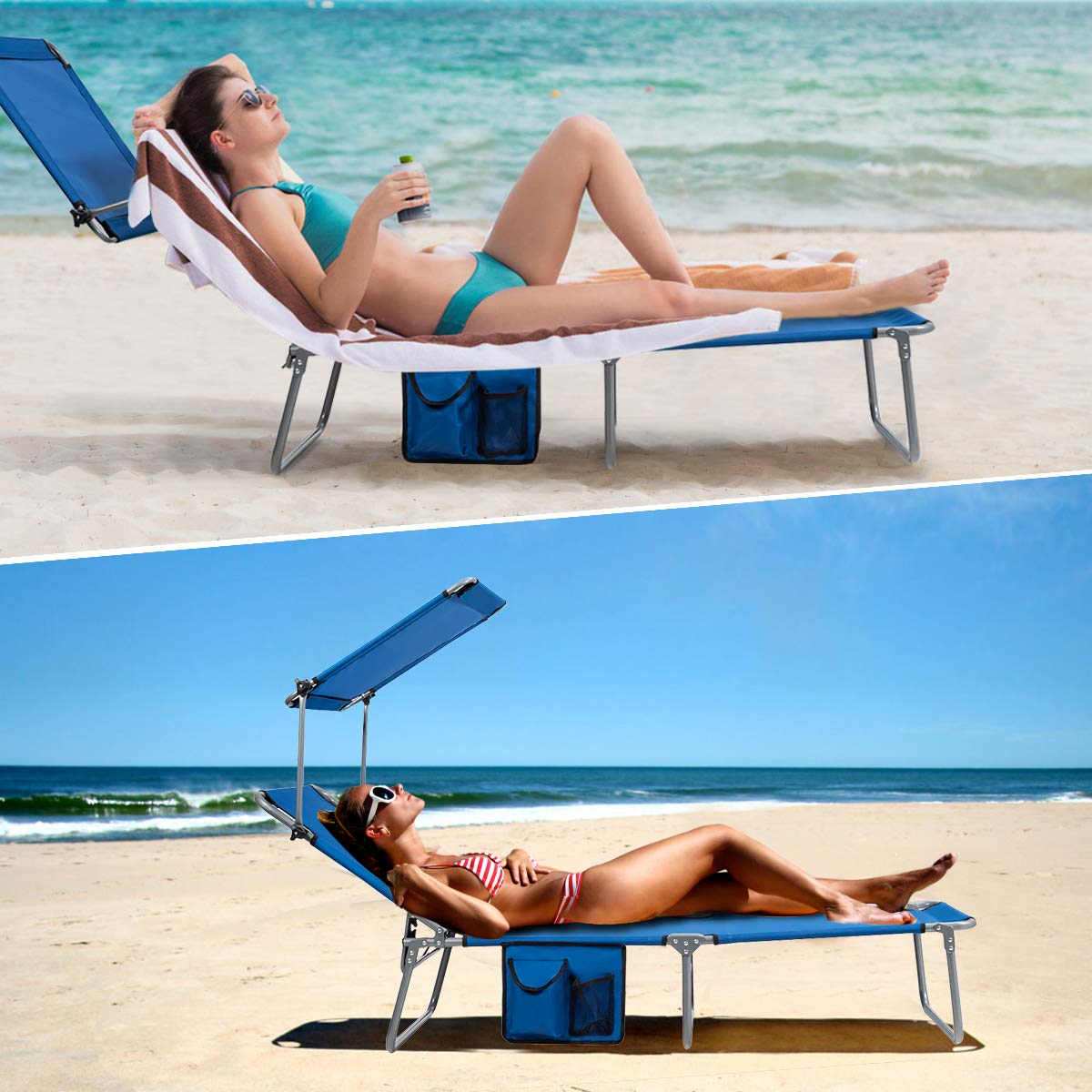 Giantex Lounge Chaise Chair Position and Shade Adjustable W/Canopy and Storage Pocket