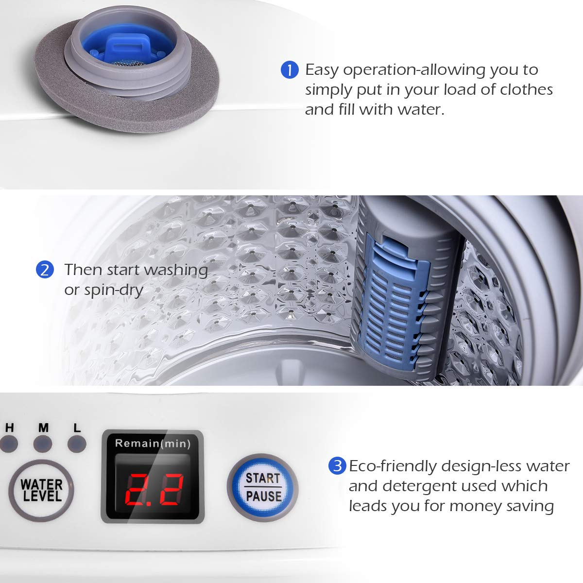 7.7 lbs Compact Full-Automatic Laundry Washing Machine