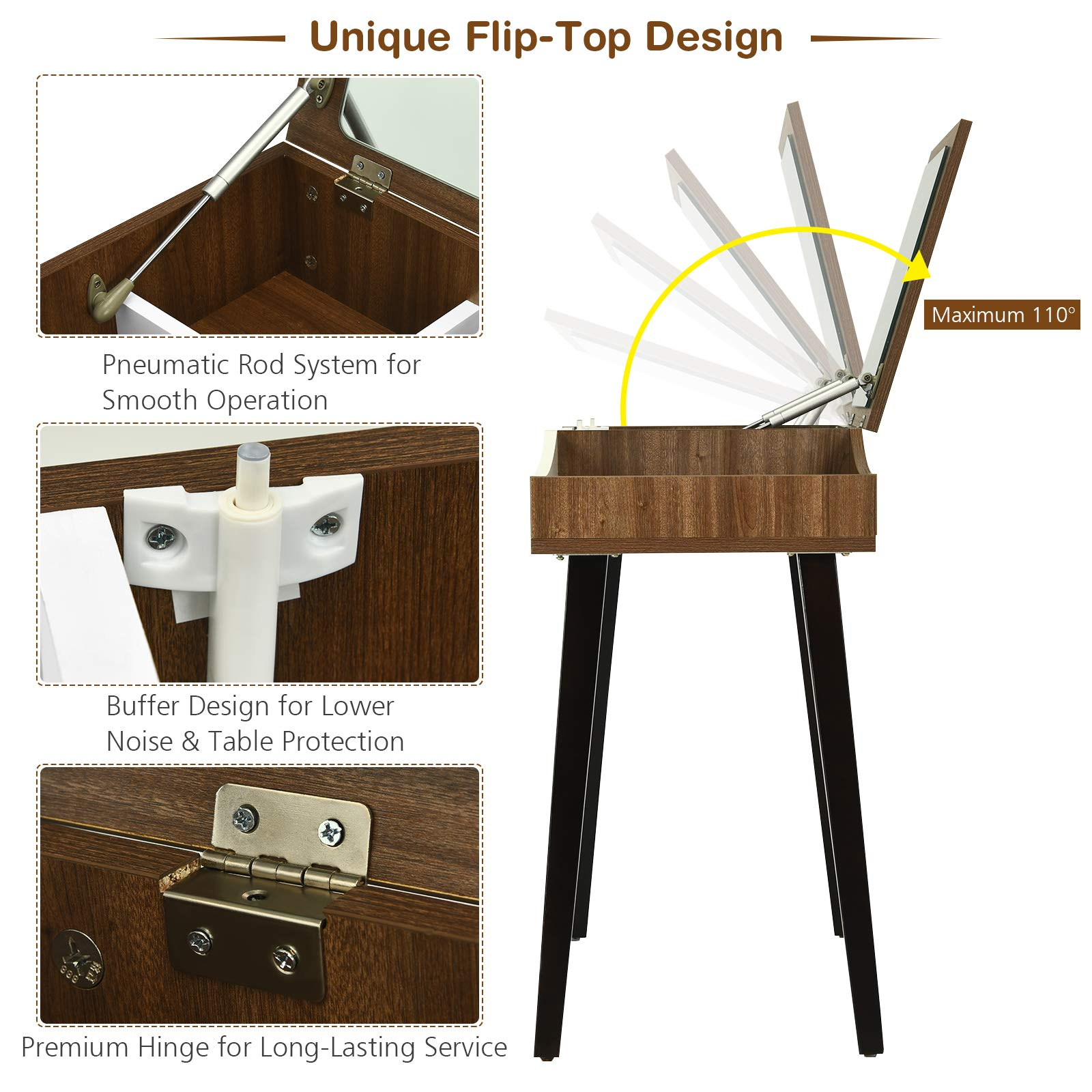 CHARMAID Vanity Set with Flip Top Mirror - Giantexus