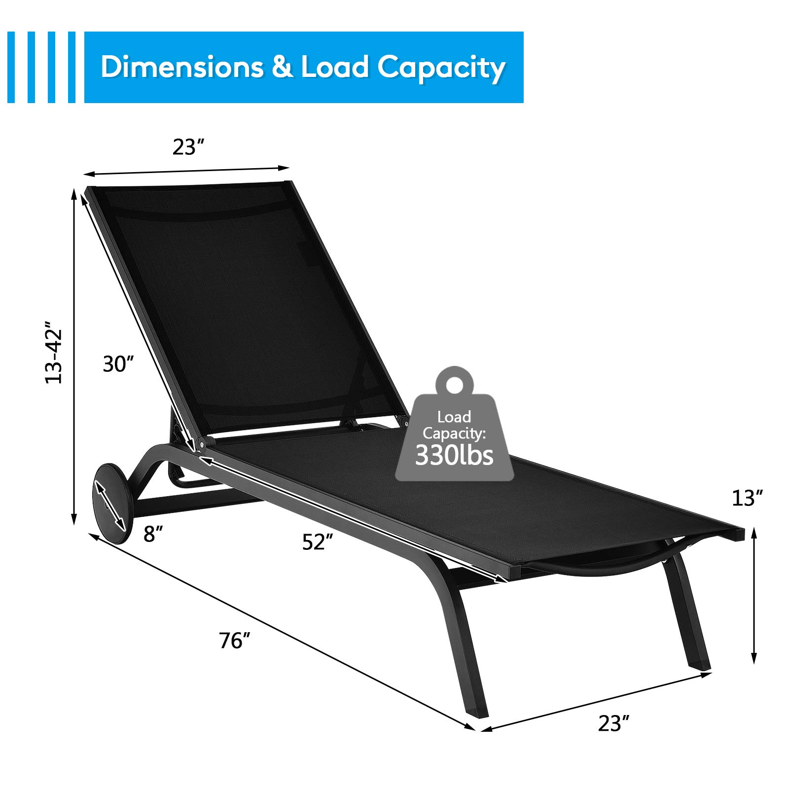 Giantex Lounge Chairs for Outside Patio Chaise Lounges Aluminum Recliner W/Adjustable 6 Backrest Positions and Wheels