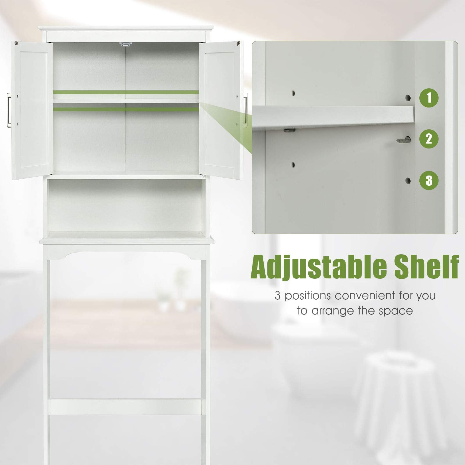 Giantex Over The Toilet Bathroom Space Saver Free Standing Toilet Rack with Adjustable Inner Shelf
