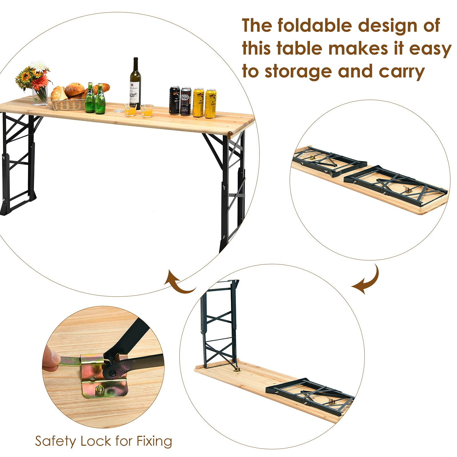 Giantex Folding Picnic Table, Wood Outdoor Table with Umbrella Hole