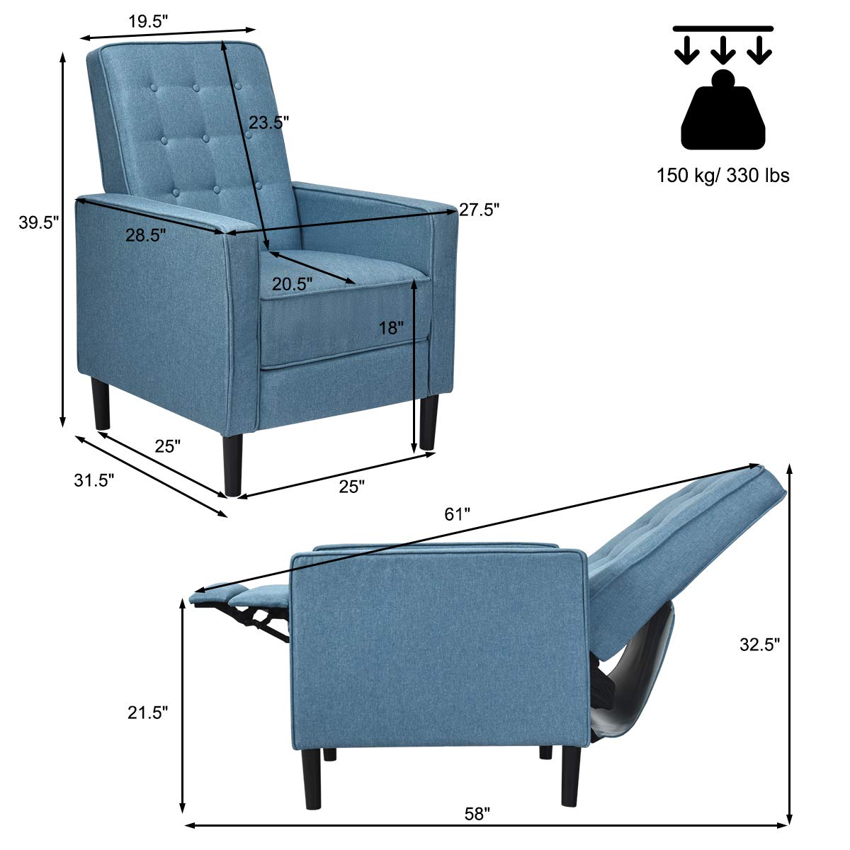 Set of 2 Push Back Recliner Chair - Giantex
