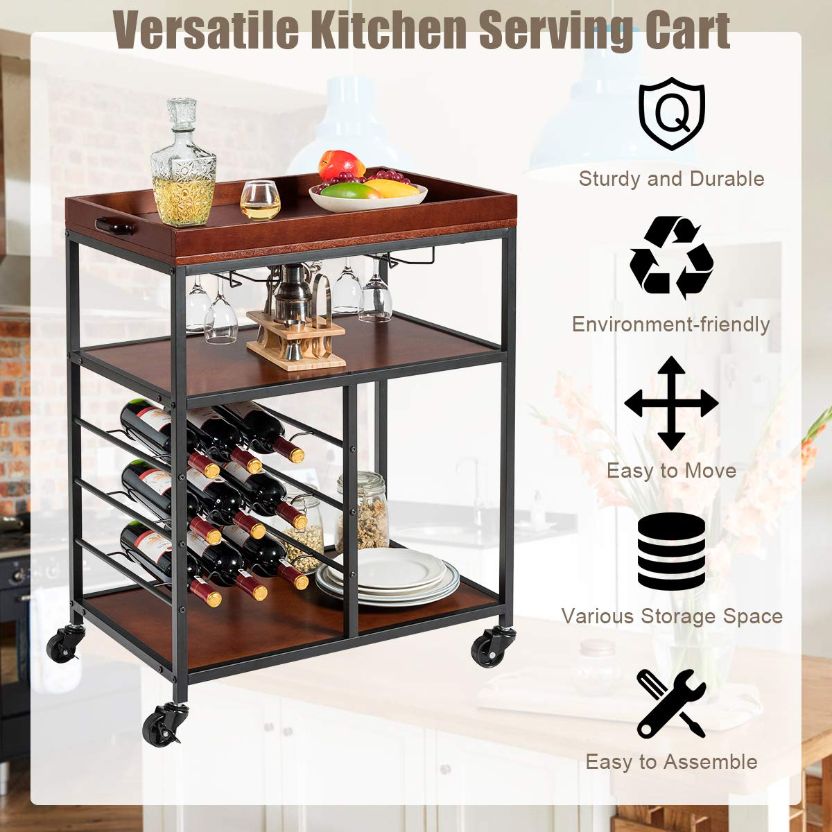 Giantex 3-Tier Kitchen Island Cart Rolling Trolley