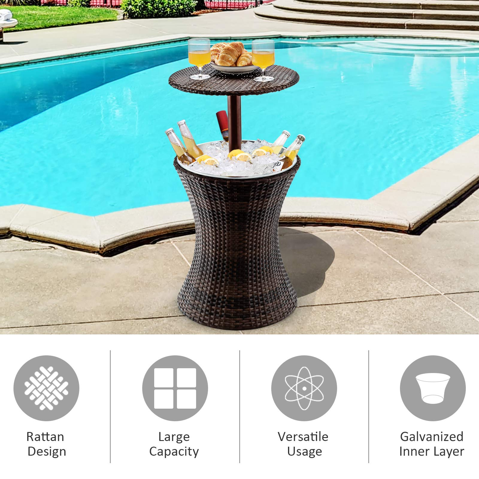 Giantex Outdoor Cool Bar Rattan Style Patio Cool Bar Table Adjustable Height