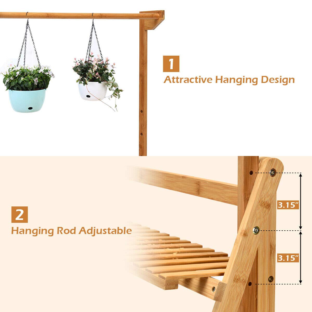 Giantex 3-Tier Hanging Plant Stand Storage Shelf, Folding Flower Pot Organizer Display Storage Rack