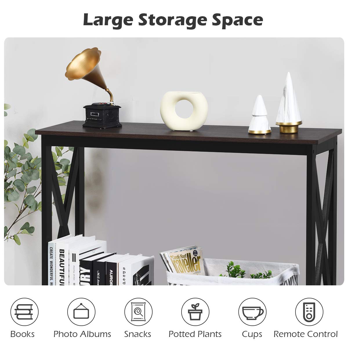 Giantex Console Table 2-Tier with Storage Shelf,X-Design Bookshelf