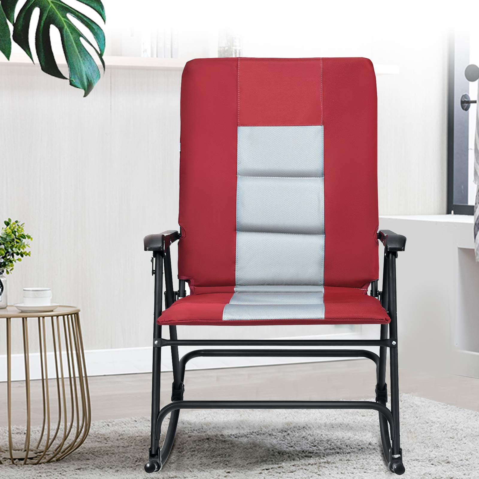 Giantex Camping Rocking Chair Fold-able Oversized with Padded Armrest and Seat
