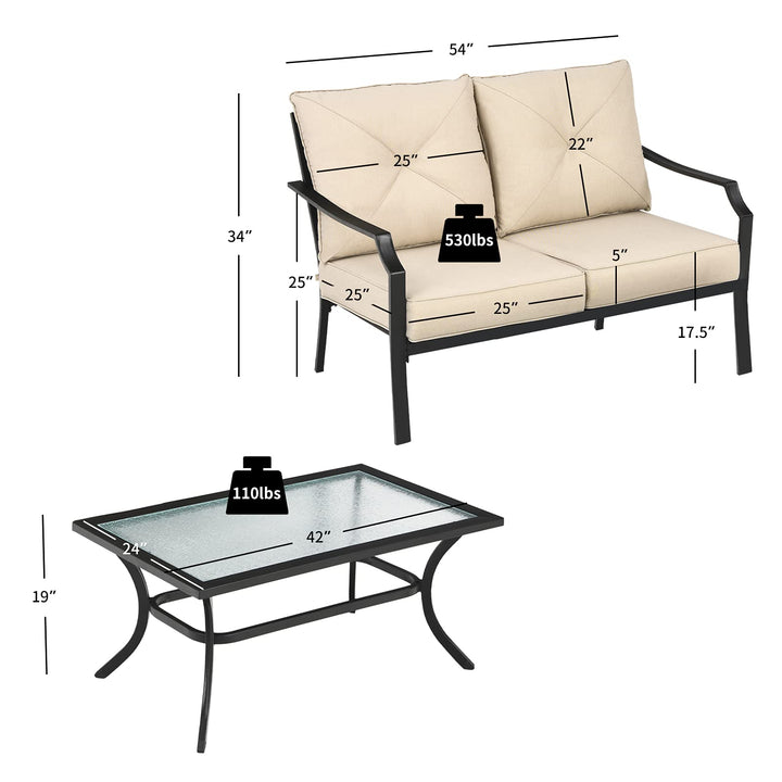 Giantex 2 Pcs Patio Loveseat Set, 2 Seat Bench Sofa with Coffee Table(Beige)