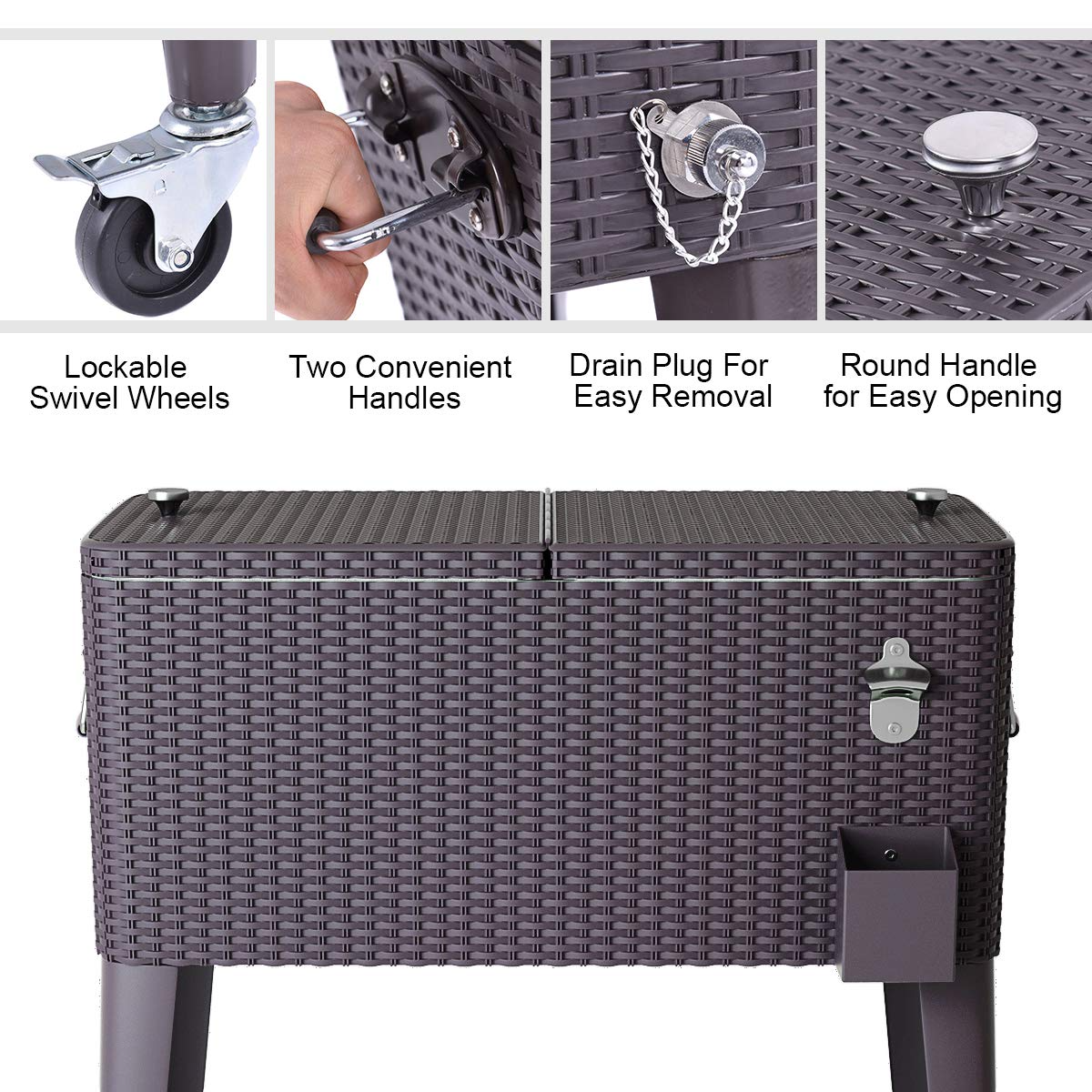 Giantex 80 Quart Rattan Rolling Cooler Cart