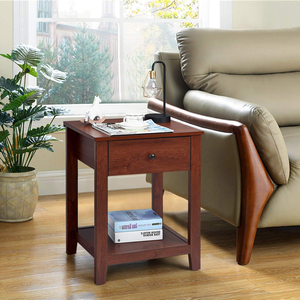 Giantex Contemporary Accent Espresso Furniture End Table (1)