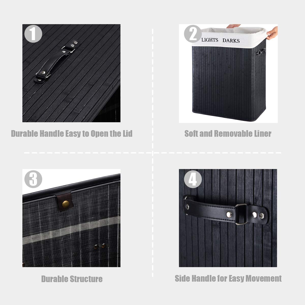 Giantex Double Laundry Hamper Bamboo Foldable Rectangle Hamper with Lid
