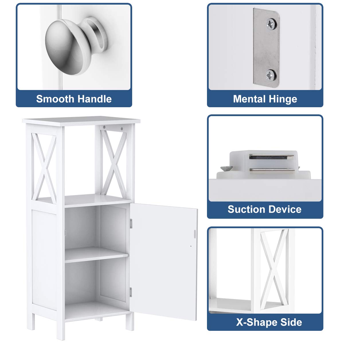 Giantex Floor Storage Cabinet Freestanding W/One Door Cabinet & Adjustable Shelf Bathroom Storage Organizer Cabinet,White