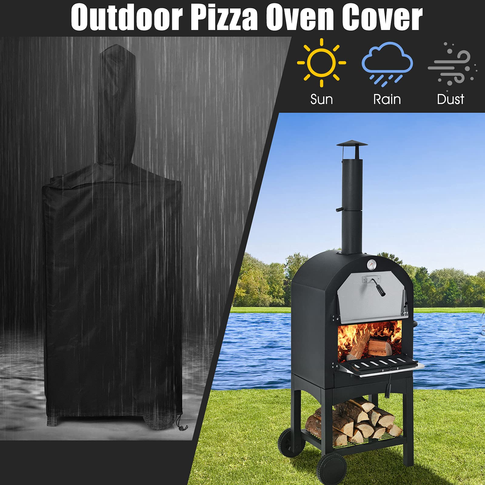 Giantex Pizza Oven Outdoor, Wood Fire Pizza Grill Maker with Waterproof Cover