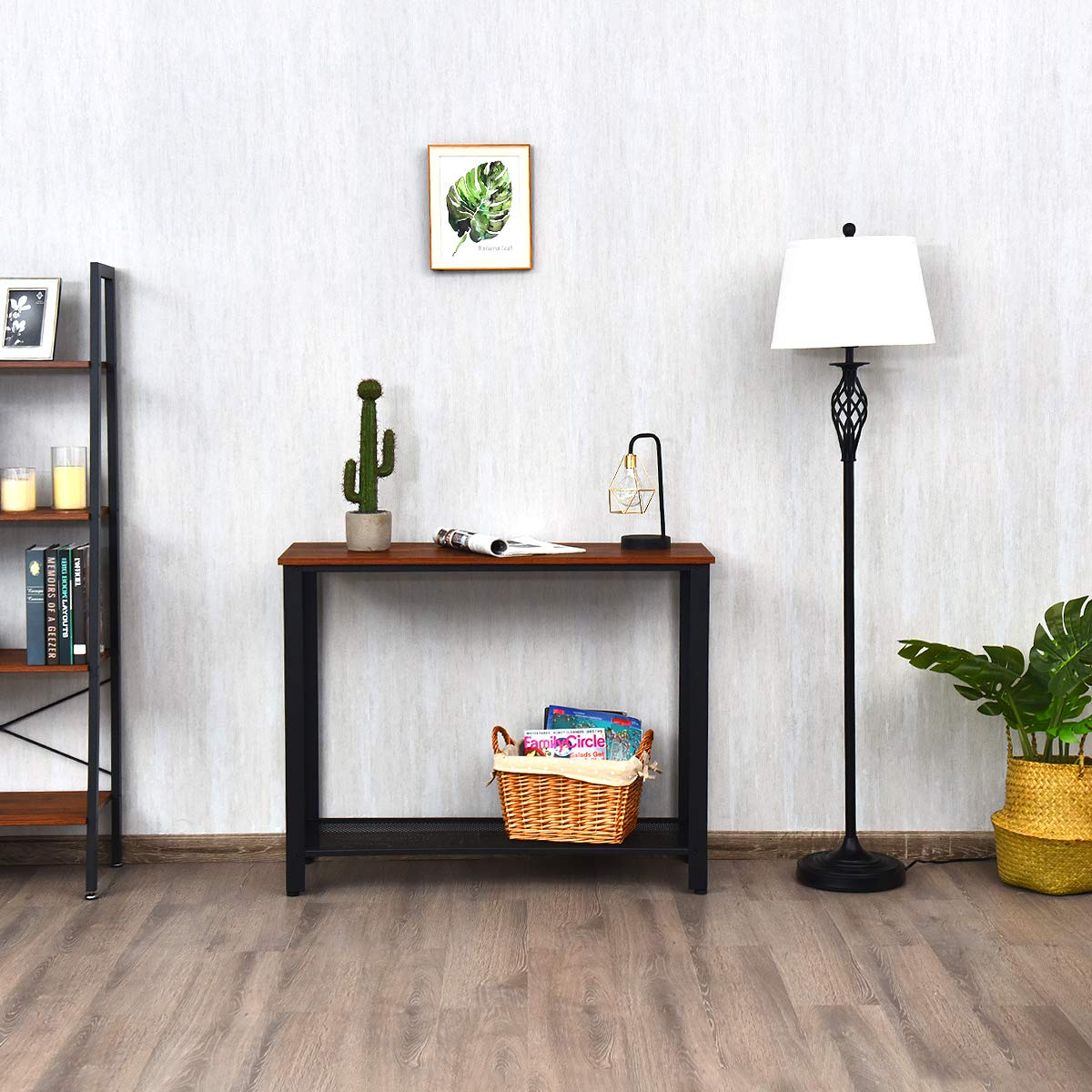 Giantex Console Sofa Table Wood W/Adjustable Feet and Storage Shelf