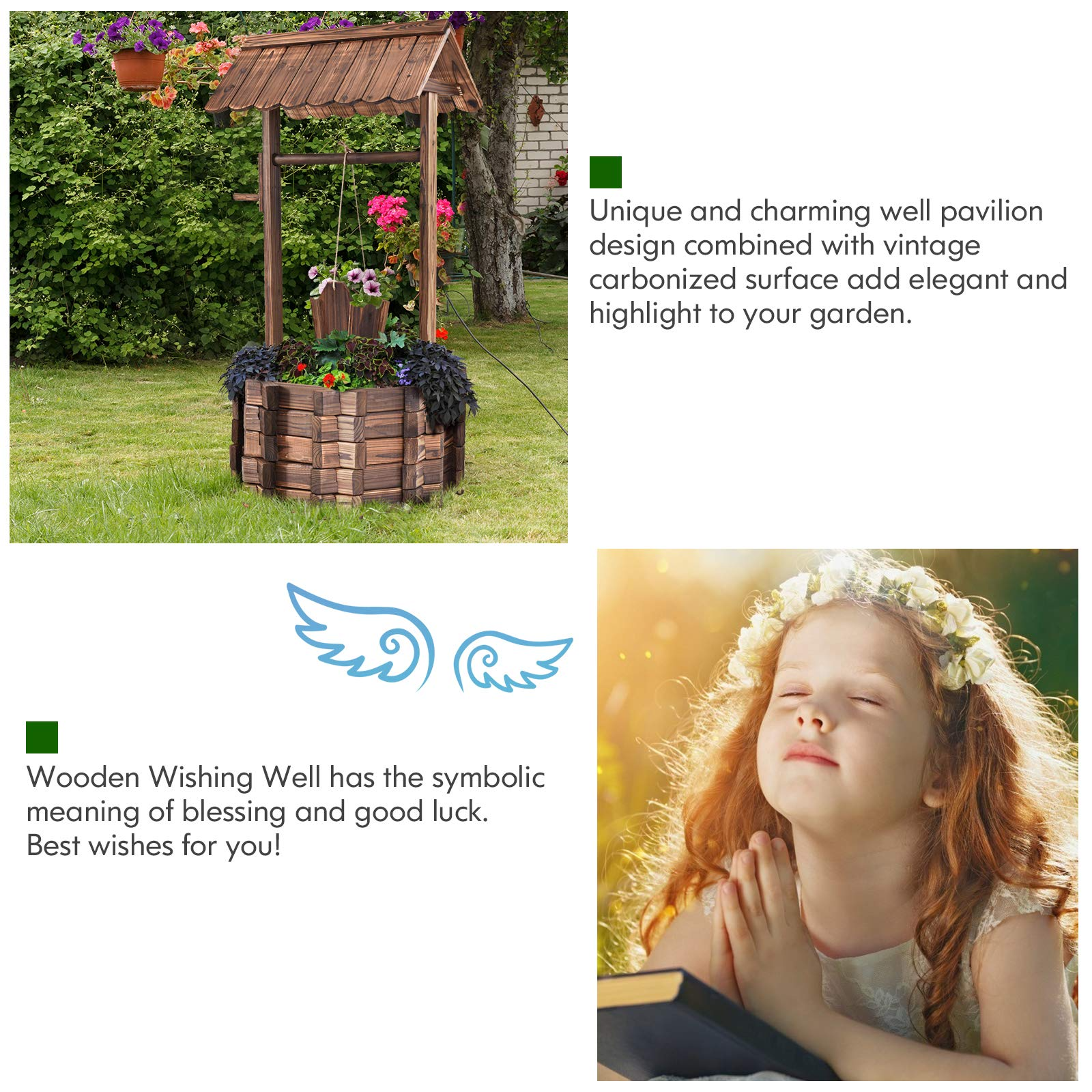 Giantex Outdoor Wooden Wishing Well with Hanging Bucket