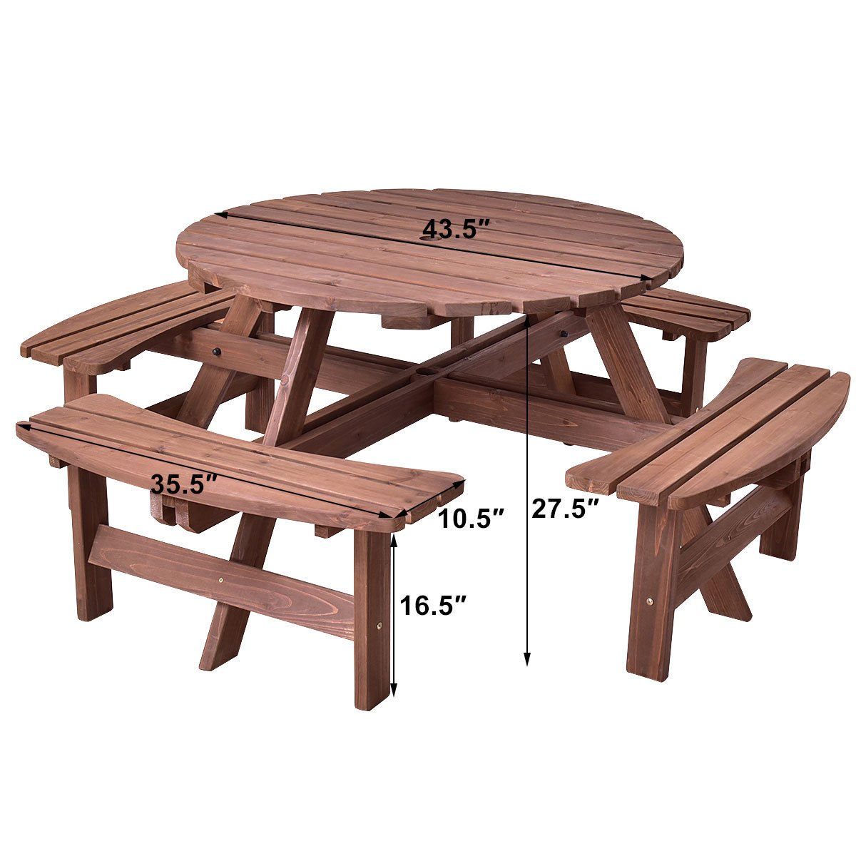 Giantex Wooden Picnic Table Set with Wood Bench, 4 Adults or 8 Kids Outdoor Round Table with Umbrella Hold Design