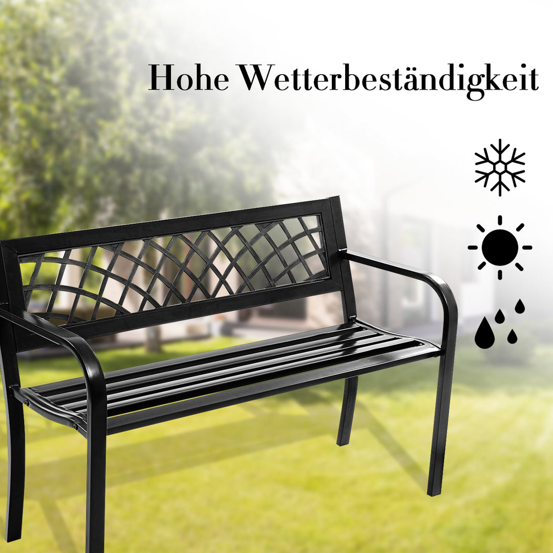 Giantex Patio Garden Bench Loveseats Park Yard Furniture Decor Cast Iron Frame Black (Black Steel W/ PVC Mesh Pattern)