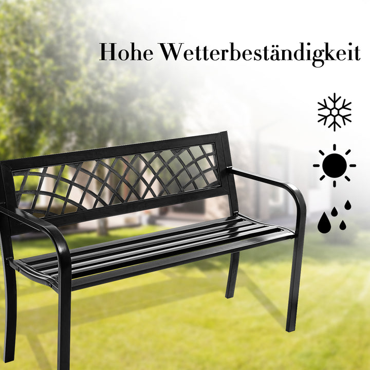 Giantex Patio Garden Bench Loveseats Park Yard Furniture Decor Cast Iron Frame Black (Black Steel W/ PVC Mesh Pattern)
