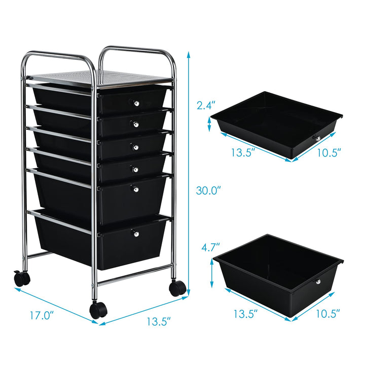  6 Storage Drawer Cart Rolling Organizer Cart, Black - Giantex