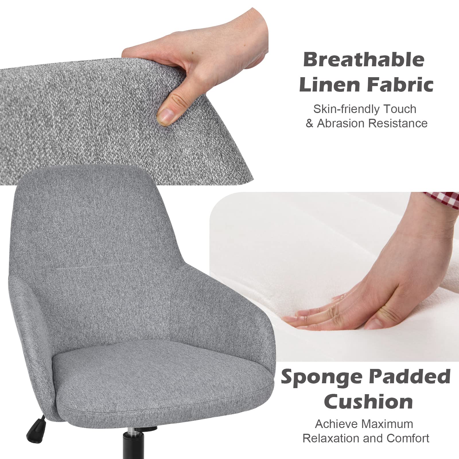Fabric Office Chair, Upholstered Linen Leisure Chair