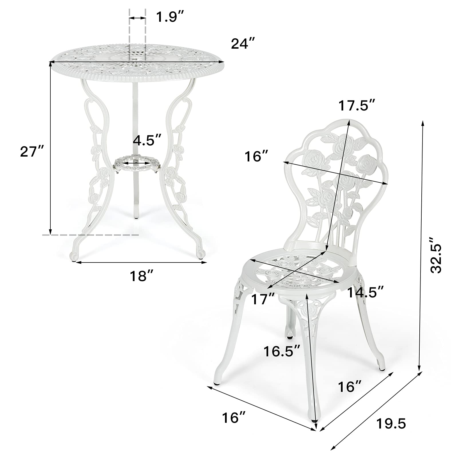 Giantex 3 Piece Bistro Set, Cast Aluminum Porch Furniture, Outdoor Patio Dining Table and Chairs with Umbrella Hole