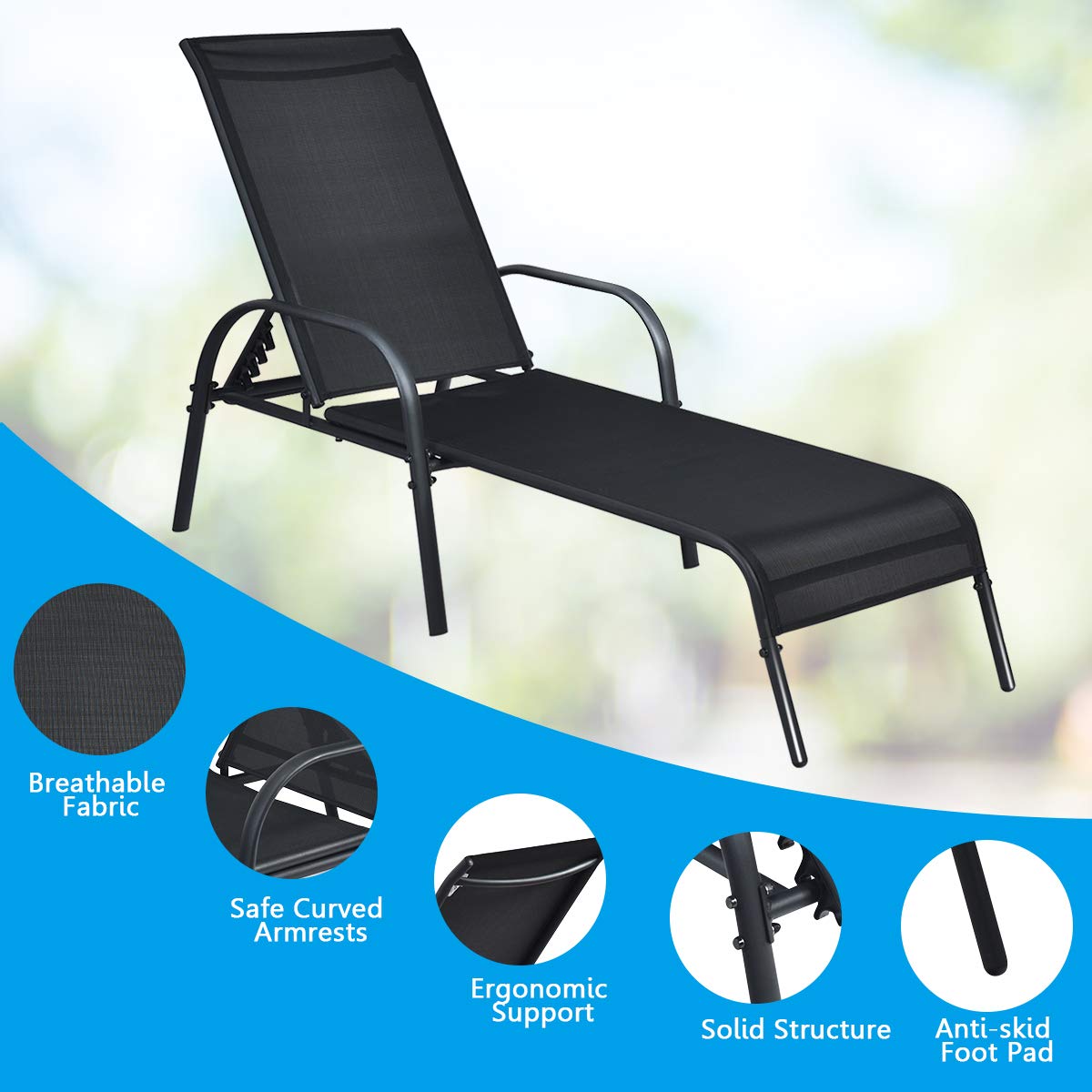 Giantex 2 Pcs Outdoor Chaise Lounge Chair