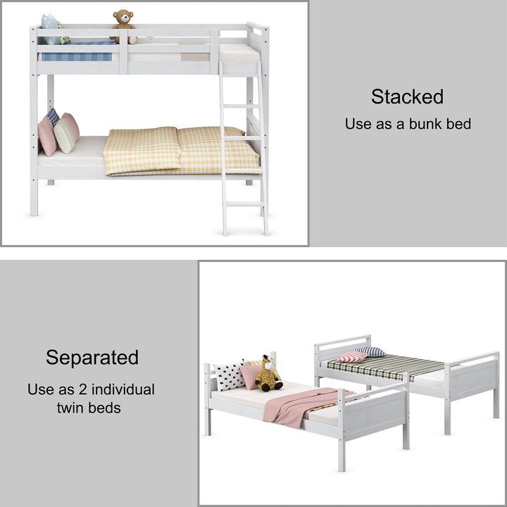 Giantex Twin Over Twin Bunk Bed, Solid Wood Twin Bunk Bed Convertible Into Two Individual Beds