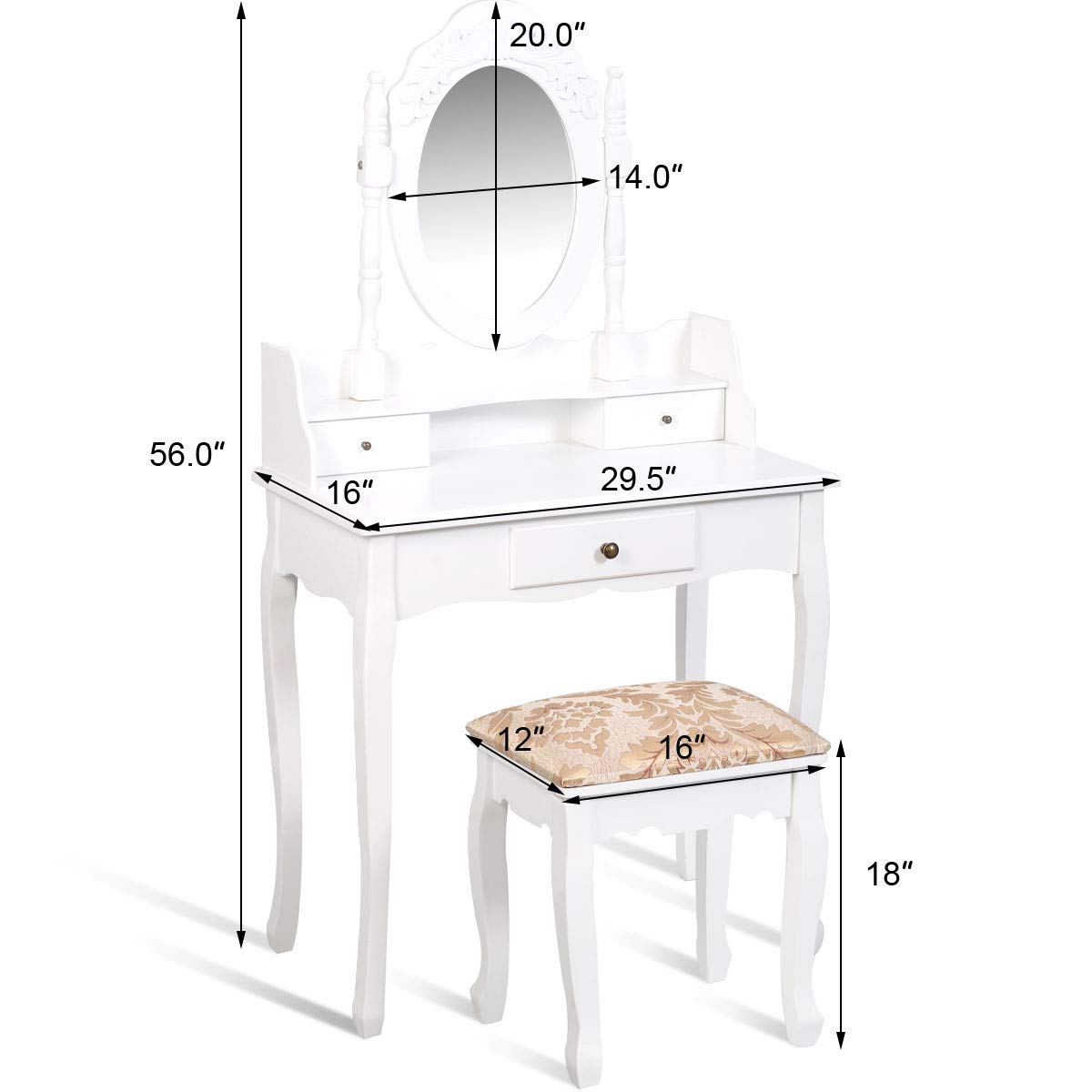Giantex Bedroom Bathroom Makeup Table with Rotatable Mirror for Girls Women (White)