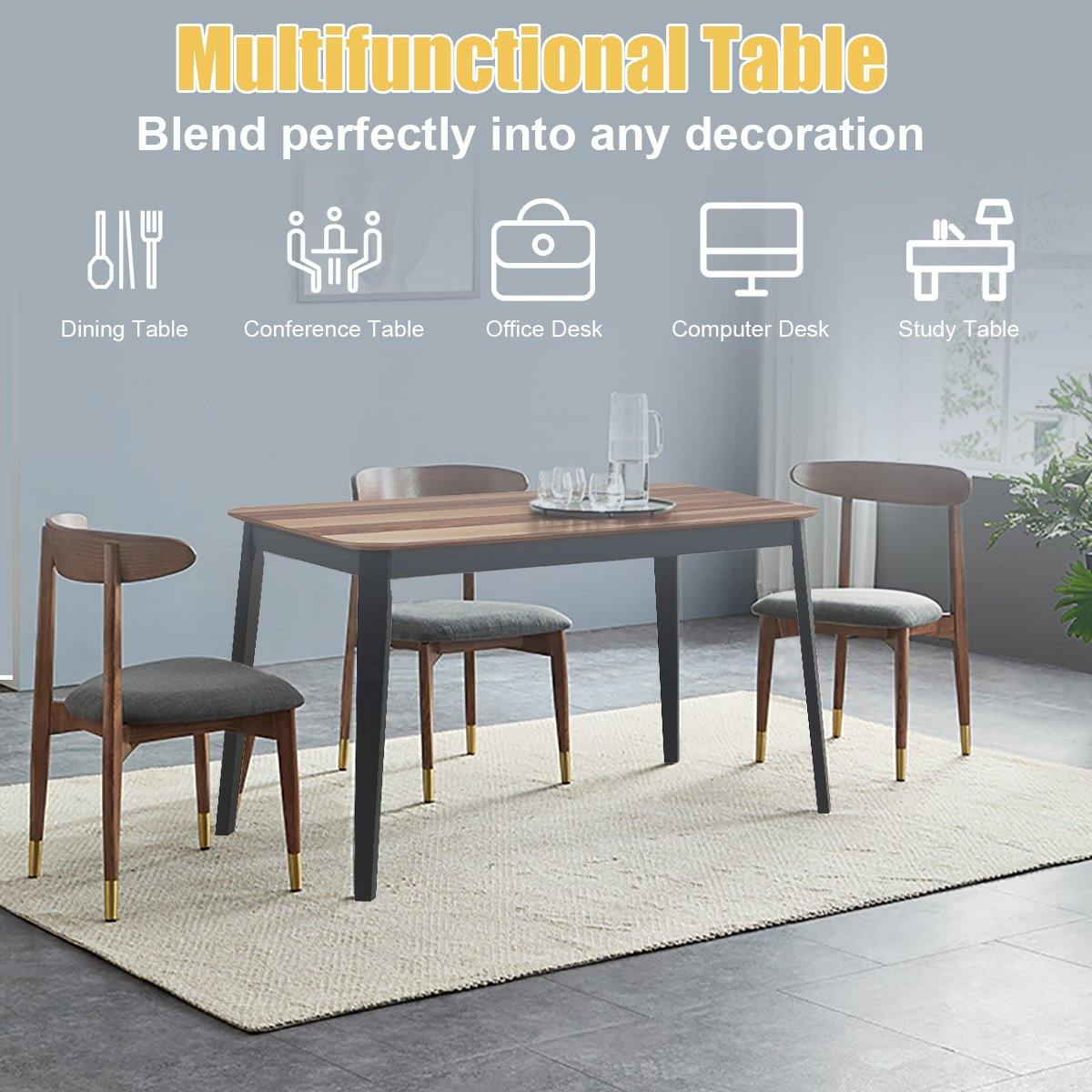 Wood Dining Table, Rectangular Kitchen Table (Walnut & Black) - Giantexus