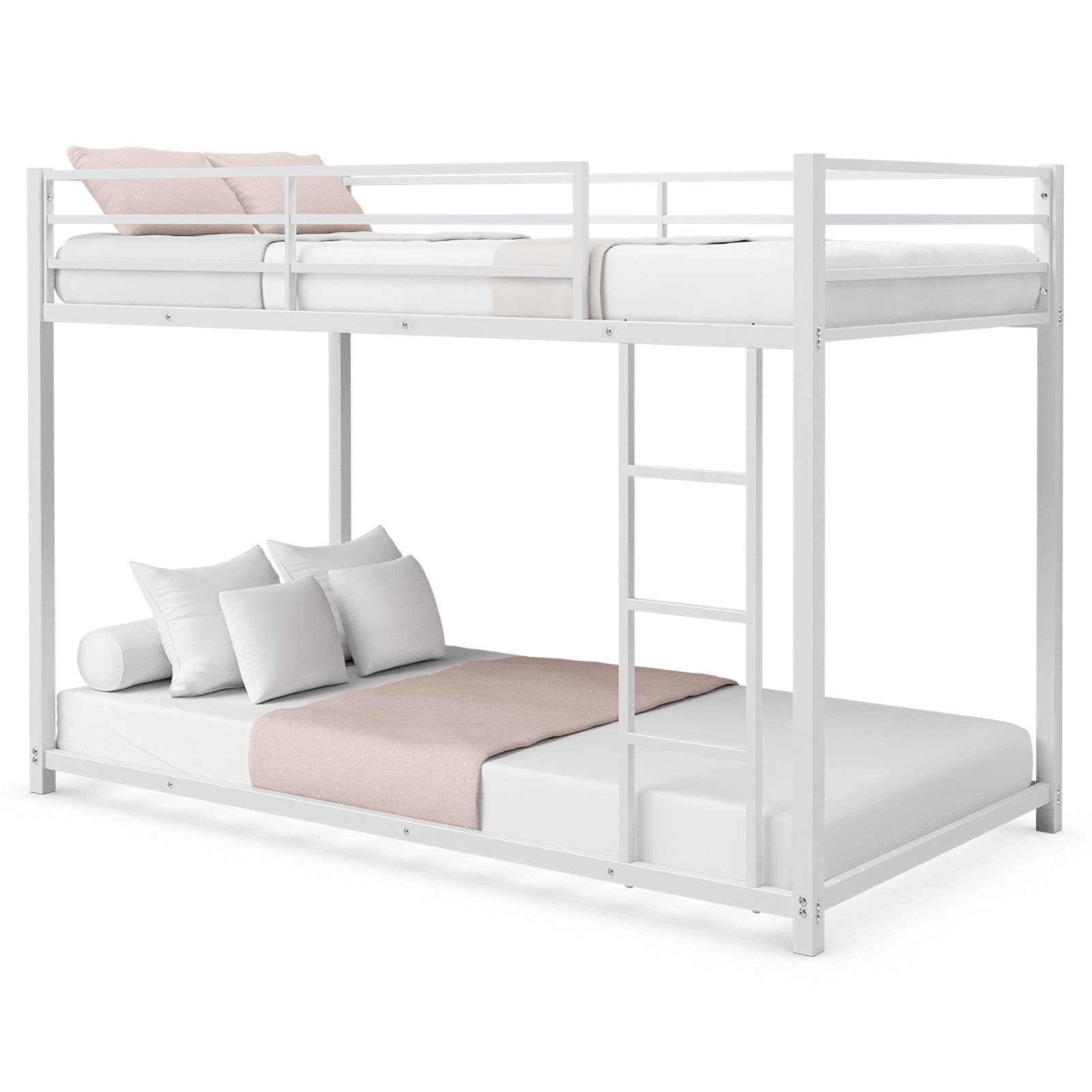 Classic Bunk Bed Frame with Safety Guard Rails & Side Ladder