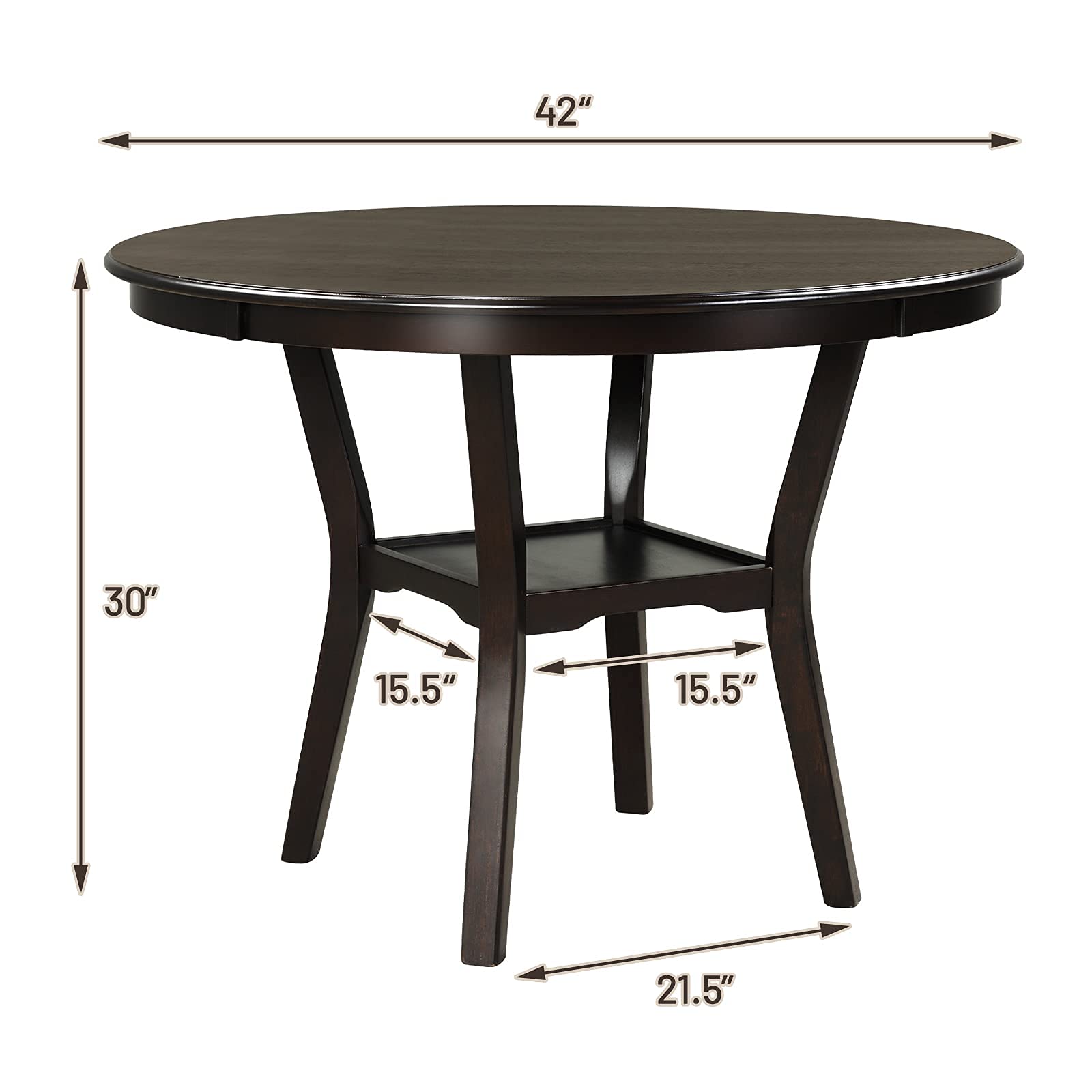 Giantex Round Dining Table, 42 Inch Wood Farmhouse Kitchen Table with Storage Shelf