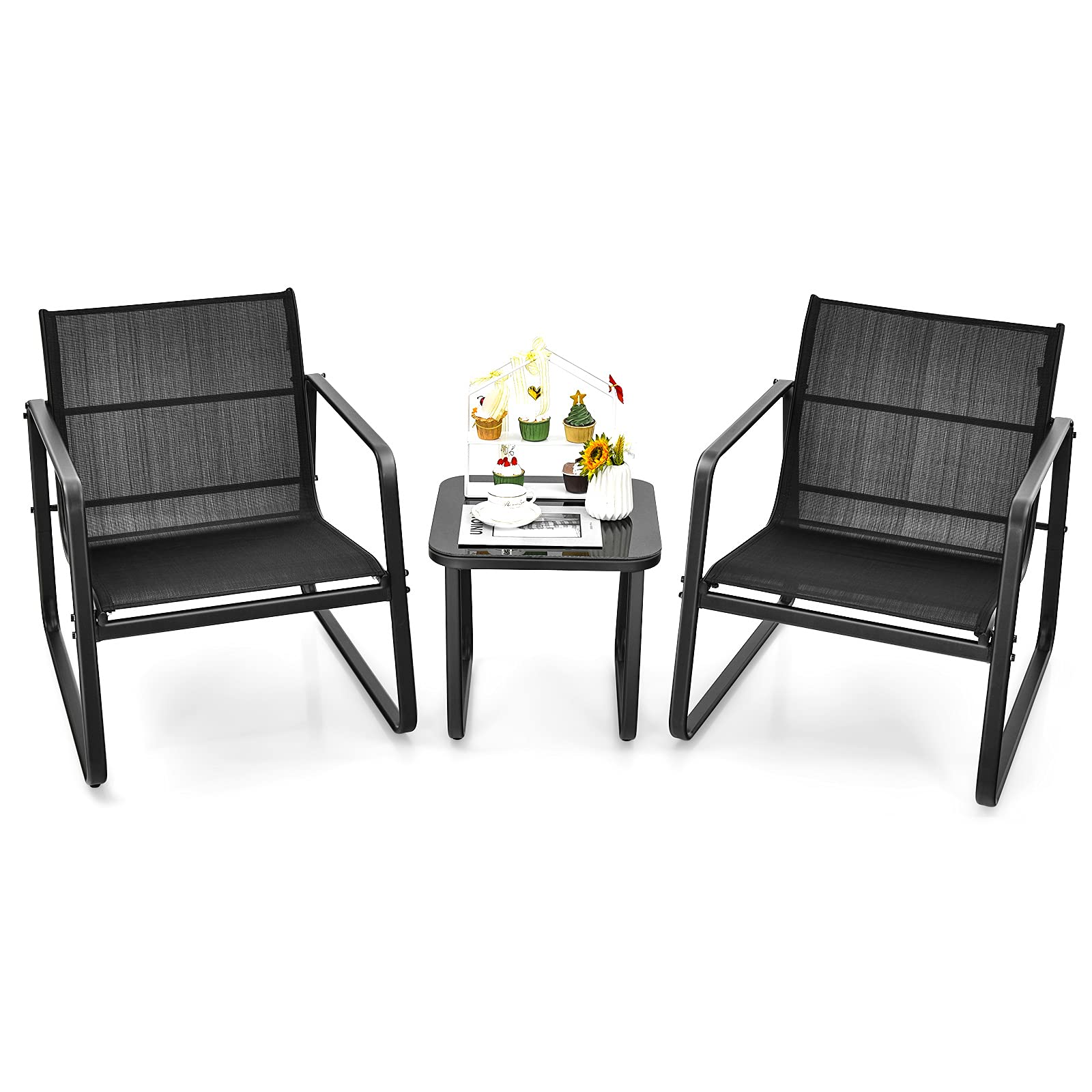 Giantex 3 Pieces Patio Furniture Set, Outdoor Bistro Set with Rustproof Steel Frame