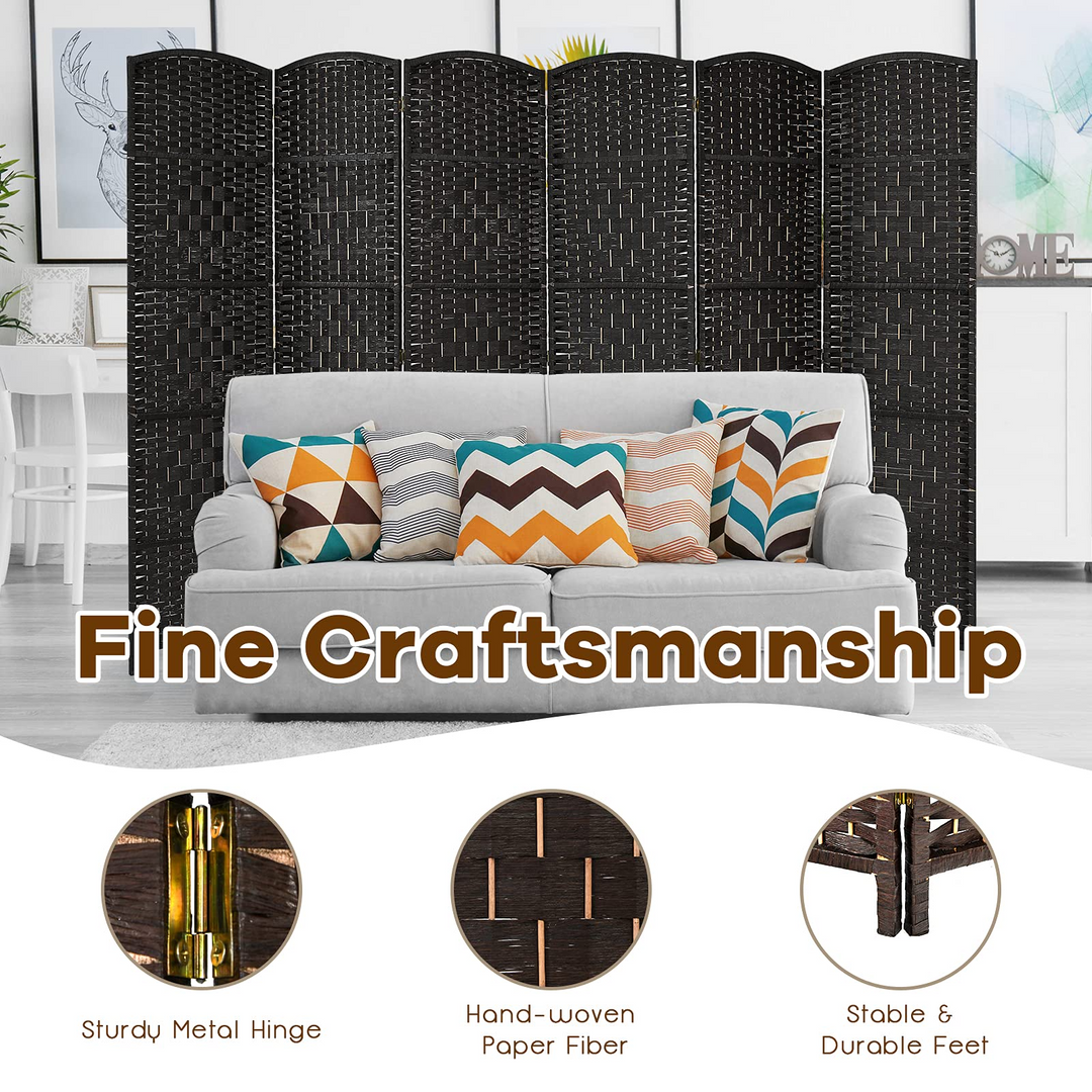 Giantex 6 Panel 6 Ft Tall Room Divider, Freestanding Wood Partition Room Dividers (Black/Brown) - Giantexus
