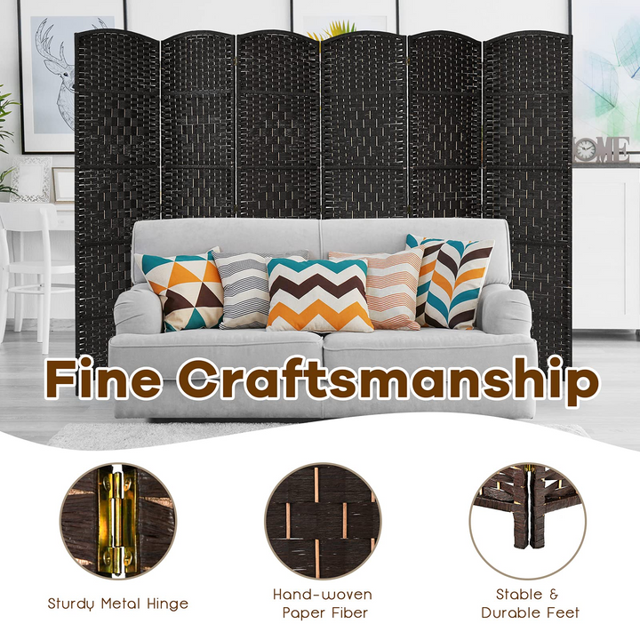 Giantex 6 Panel 6 Ft Tall Room Divider, Freestanding Wood Partition Room Dividers (Black/Brown) - Giantexus