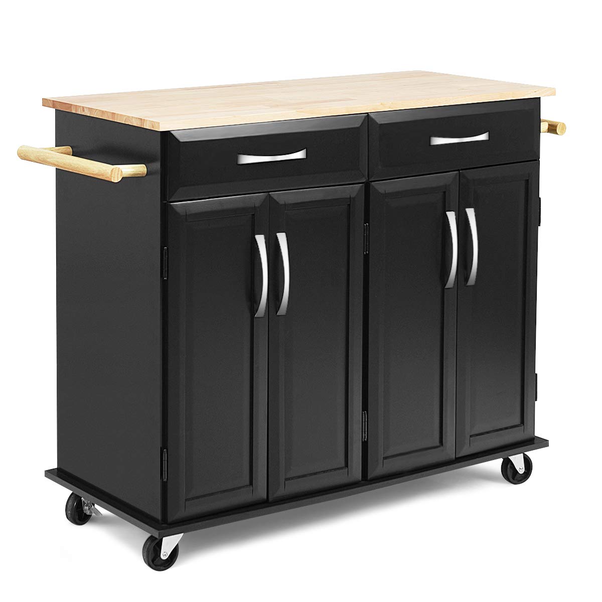 Giantex Kitchen Island Cart, Rolling Trolley Cart Utility Cabinet w/Rubber Wood Top