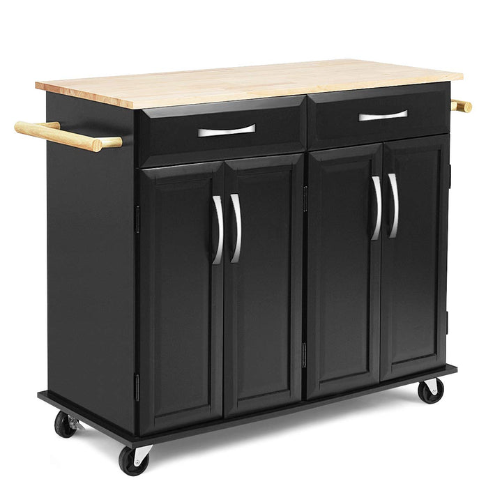 Giantex Kitchen Island Cart, Rolling Trolley Cart Utility Cabinet w/Rubber Wood Top