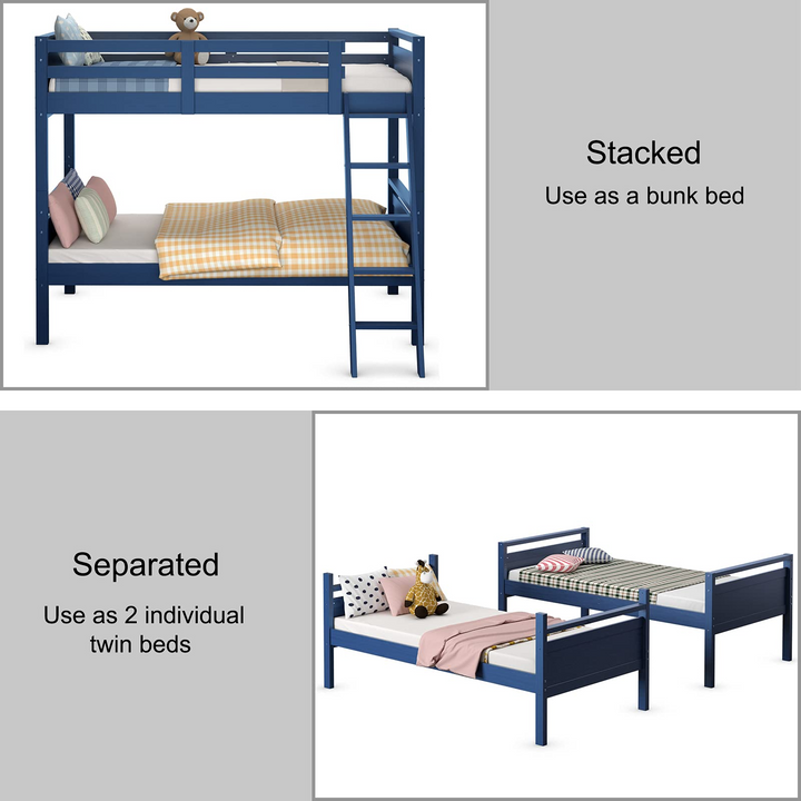 Giantex Twin Over Twin Bunk Bed, Solid Wood Twin Bunk Bed Convertible Into Two Individual Beds
