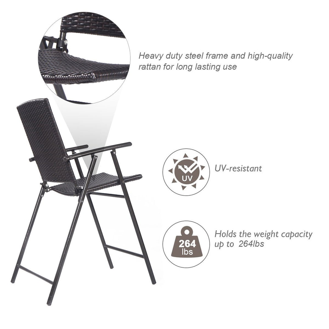 Giantex Folding Wicker Rattan Bar Chairs Tall Stool with Back Steel Frame