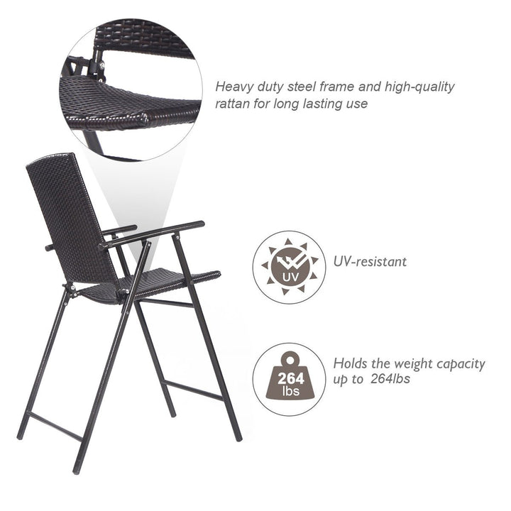 Giantex Folding Wicker Rattan Bar Chairs Tall Stool with Back Steel Frame