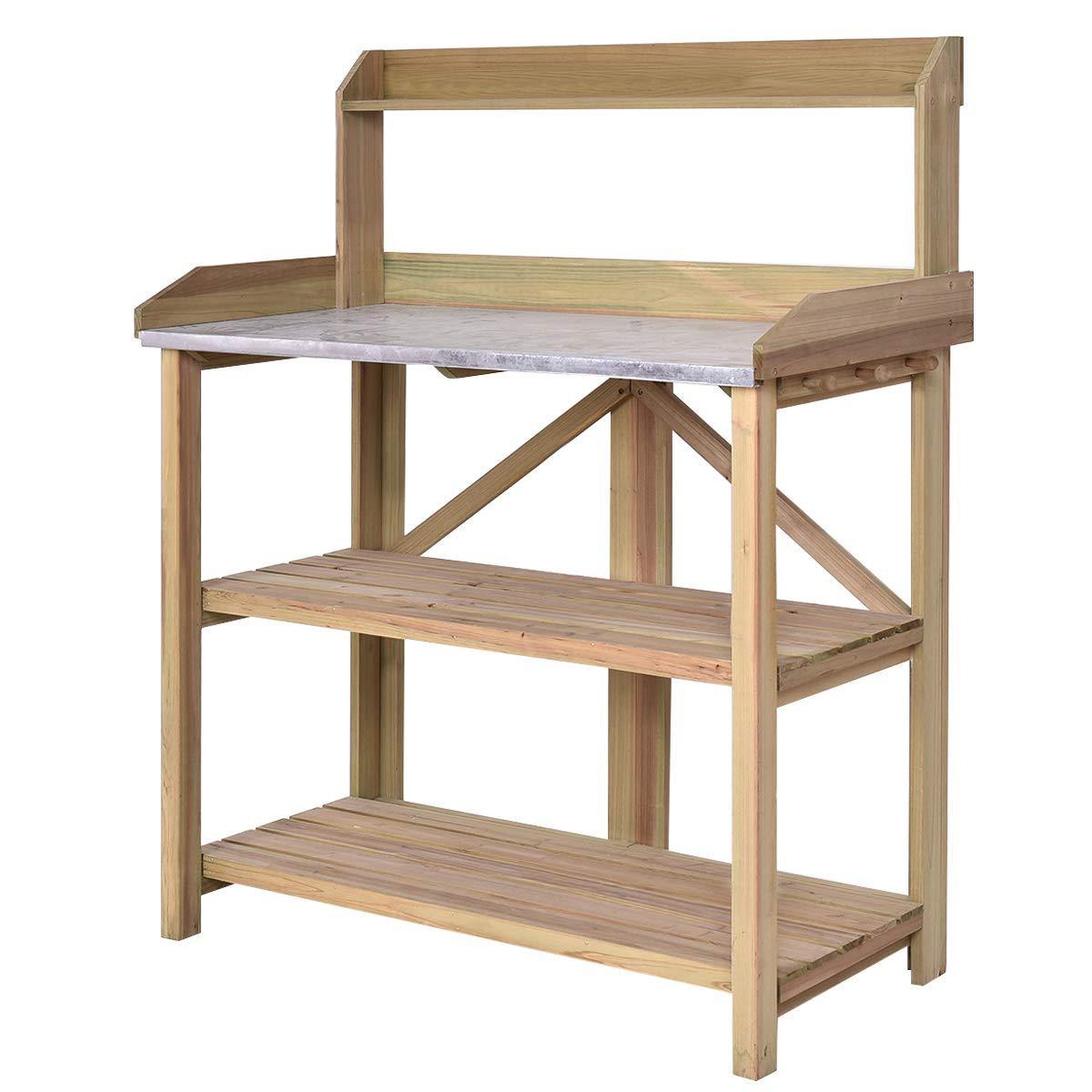 Giantex Outdoor Garden Wooden Potting Work Bench Station Planting Workbench (Light Cyan) - Giantexus