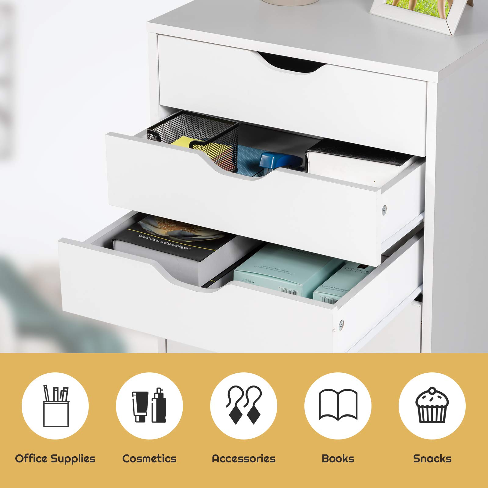 Giantex Drawers Cabinet Mobile Lateral Filing Organizer with 7 Drawers and Wheels Mobile Side Cabinet Chest