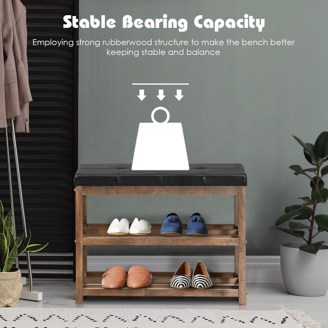 Giantex Shoe Bench, Wood Shoe Rack Bench with Cushion Seat