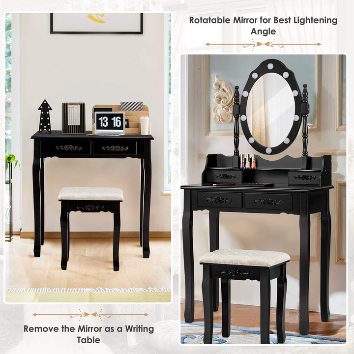 CHARMAID Vanity Set with 10 LED Lights and 4 Drawers - Giantexus