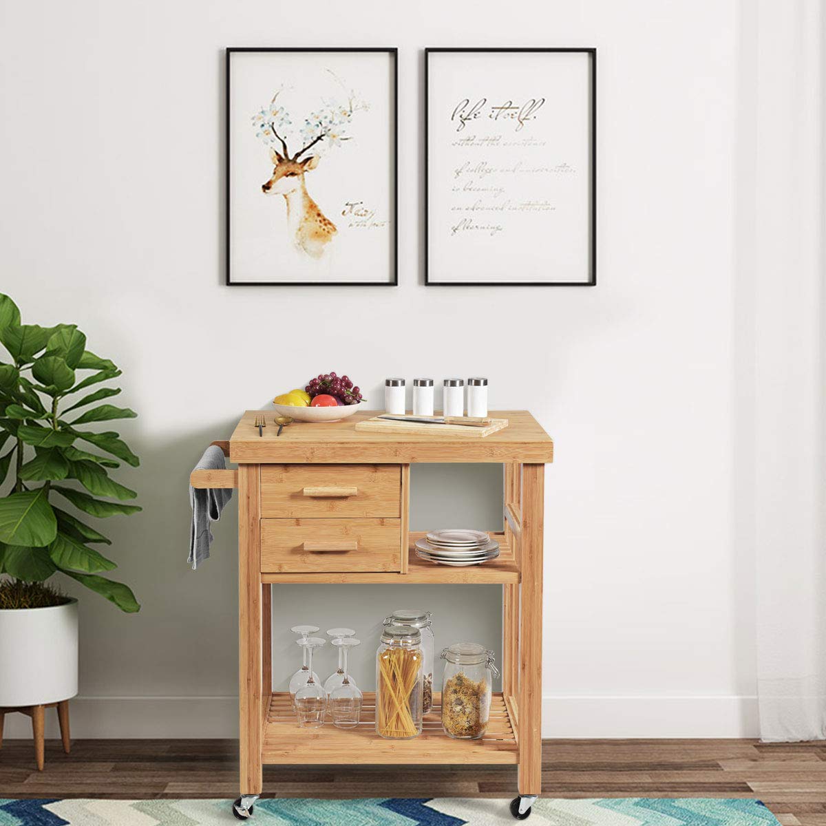 Giantex Kitchen Island, Bamboo Island Cart, Natural